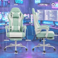 HOMCOM Scaun Gamer cu Masaj Lombar Vibrații Rabatabil 155° Înălțime Reglabilă Tetieră și Suport Picioare Retractabil Albastru(m-3)