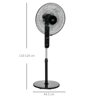 HOMCOM, Ventilator de Podea, Cu Telecomandă, Metal, Plastic,44,5 x 44,5 x 124 cm, Negru(m-3)