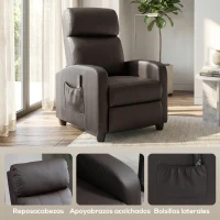 HOMCOM Sillón de Masaje Reclinable con Mando a Distancia Bolsillo Lateral y Temporizador Tapizado en PU 68x88x98 cm Marrón(m-7)