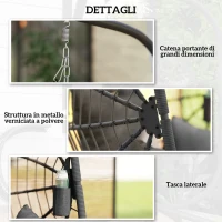 Outsunny Poltrona Sospesa a Uovo con Cuscino Imbottito e Cesto Pieghevole, 120x106x188 cm, Grigio(m-7)