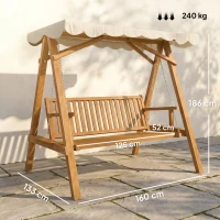 Outsunny Dondolo da Giardino Stile Classico Legno Massello di Pino Conforme alle Norme di FS Tettuccio Parasole in Tessuto di Poliestere con Rivestimento di PA 162x130x185cm 240kg(m-3)
