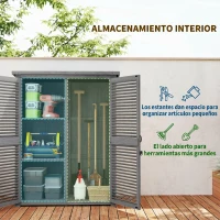 Outsunny Armario de Jardín 0,83 m² 127x65x168 cm con 2 Puertas de Persiana 2 Estantes 2 Asas y Techo Impermeable Gris(m-4)