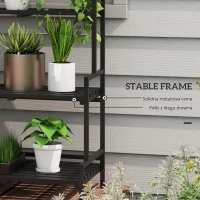 Outsunny Tall Plant Stand with Hanging Hooks, 3 Tiered Plant Rack Ladder Shelf for Indoor Outdoor Porch Balcony Living Room Bedroom, Black(m-6)