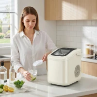 HOMCOM Draagbare ijsblokjesmachine met zelfreiniging, ijschep & mand, 12 kg/24 uur, Beige(m-9)