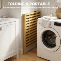 HOMCOM Bamboo Laundry Basket with Lid, 2 Baskets, Foldable, 64L, Natural and Cream White(m-8)