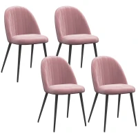 HOMCOM Conjunto de 4 Cadeiras de Sala de Jantar Modernas Cadeiras Estofadas em Veludo com Encosto Alto e Pés de Aço 50x52x83 cm Rosa(m-1)