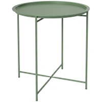 Outsunny Petite table basse ronde table d'appoint plateau amovible avec bord relevé pieds pliables en acier Ø 46 x 53 cm vert(m-12)