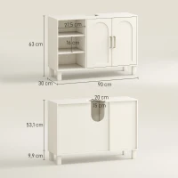HOMCOM Mueble bajo Lavabo Mueble de Baño Moderno con 2 Puertas y Estantes Ajustables 90x30x63 cm Crema(m-3)