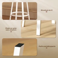 HOMCOM Lot de 2 tabourets de bar, chaises de bar, assise rembourrée 75,5H cm, dossier et repose-pieds, bois naturel et blanc(m-7)