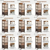 HOMCOM Comodă pentru Dormitor cu 4 Sertare Pliabile, Blat Superior din Lemn și Cadru Metalic, 31x29x99 cm, Multicolor(m-7)