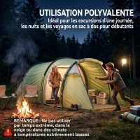 Outsunny Tente de camping familiale 2-3 personnes tente tunnel étanche légère ventilée facile à monter chambre salon 3 portes fenêtres 4,26 x 2,06 x 1,54 m fibre verre polyester PE vert(m-7)