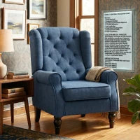 HOMCOM Fauteuil de Salon, Fauteuil Capitonné avec Pieds en Bois, Assise Large, Grand Confort, Classique, 74x86x102cm, Bleu(m-8)
