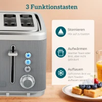 HOMCOM 2200W, 1,7L Wasserkocher mit Schnellkochfunktion, Entkalkungsfilter und 4-Scheiben-Toaster mit 7 Bräunungsstufen, Grau(m-8)