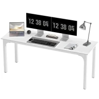 HOMCOM Escritorio, escritorio de ordenador 180 cm con gran tablero para 2 personas, para trabajo desde casa o estudio, blanco(m-8)