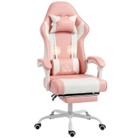 HOMCOM Chaise gamer avec massage lombaire par vibration inclinable 155° hauteur réglable appui-tête et repose-pieds escamotable rose(m-6)
