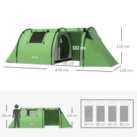 Outsunny Tienda de camping para 3-4 personas, estable e impermeable, tienda familiar con dormitorio y zona de estar, columna de agua 3000 mm, verde oscuro(m-3)