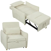 HOMCOM Schlafsessel 3 in 1 Umwandelbarer Sessel mit Bettfunktion, Lendenkissen, für Wohnzimmer Creme(m-11)