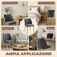 HOMCOM Set di 2 Sedie Pranzo Imbottite con Gambe Legno Hevea, Tessuto Grigio Chiaro(m-8)