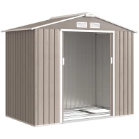 Outsunny Căsuță de Grădină din Metal cu Guri de Aerisire și Uși Duble Culisante, 2,1x1,3m, Maro Deschis(m-1)