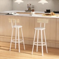 HOMCOM Lot de 2 tabourets de bar, chaises de bar, assise rembourrée 75,5H cm, dossier et repose-pieds, bois naturel et blanc(m-9)