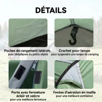 Outsunny Tente de camping familiale 2-3 personnes tente tunnel étanche légère ventilée facile à monter chambre salon 3 portes fenêtres 4,26 x 2,06 x 1,54 m fibre verre polyester PE vert(m-6)