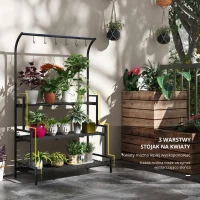 Outsunny Tall Plant Stand with Hanging Hooks, 3 Tiered Plant Rack Ladder Shelf for Indoor Outdoor Porch Balcony Living Room Bedroom, Black(m-4)