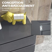 HOMCOM Commode 5 tiroirs sans poignées Moderne en Finition Laquée Grise - Grand Espace de Rangement(m-6)