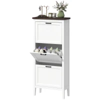 HOMCOM Meuble à chaussures 18 paires, armoire à chaussures étroite avec 3 tiroirs rabattables et étagères réglables, blanc(m-1)