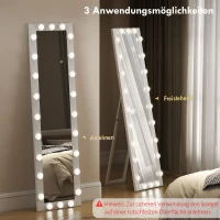 HOMCOM Ganzkörperspiegel 150x40 cm LED Spiegel mit 24 Glühbirnen 3 Lichtfarbe, freistehend oder anlehnbar Weiß(m-6)