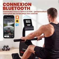 SPORTNOW Rameur Magnétique Appareil de Musculation Bluetooth Connecté Kinomap & Zwift 16 Niveaux de Résistance 135x42x72cm Rouge(m-4)