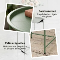 Outsunny Petite table basse ronde table d'appoint plateau amovible avec bord relevé pieds pliables en acier Ø 46 x 53 cm vert(m-6)
