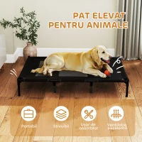 PawHut Pat ridicat pentru câini mari, pat pentru câini cu zonă din plasă respirabilă și geantă, 122x92x23 cm, negru(m-5)