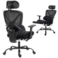 HOMCOM Ergonomischer Bürostuhl mit Rollen, Netzstoff, Lendenstütze, Computerstuhl mit Armlehnen, verstellbare Kopfstütze(m-11)