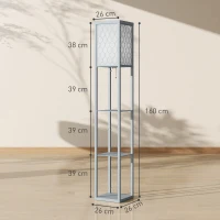 HOMCOM Stehlampe mit Regal, 3 Fächer, kompakte Maße, MDF, Hellgrau(m-3)