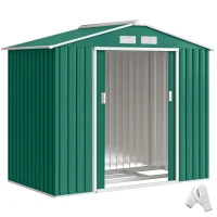 Outsunny Abri de Jardin 2,42 m² - Remise pour Outils avec kit de fondation - cabanon Porte verrouillable - dim. 213L x 130l x 185H cm - tôle d'acier Vert(m-1)