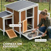 PawHut Gallinero para Exterior de Madera 145x90x92 cm para 2-4 Gallinas con Nido Casa Lateral Bandeja Extraíble Marrón Claro(m-6)