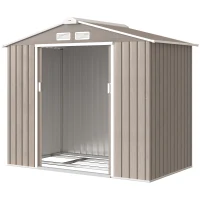 Outsunny Căsuță de Grădină din Metal cu Guri de Aerisire și Uși Duble Culisante, 2,1x1,3m, Maro Deschis(m-10)