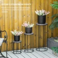 Outsunny Zestaw 3 metalowych stojaków na kwiaty, marmurowy wzór, możliwość układania w stos(m-4)
