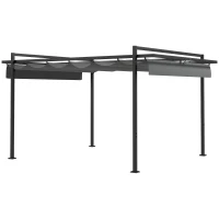 Outsunny Cenador de Jardín 3x4 m con Techo Retráctil de Poliéster y 12 Orificios de Drenaje Pérgola para Terraza Gris Oscuro(m-10)