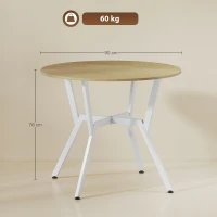 HOMCOM Mesa de Comedor Redonda para 2 Personas Mesa de Cocina Industrial Patas Curvadas de Acero 90x90x76 cm Natural y Blanco(m-3)