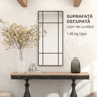HOMCOM Oglindă de Perete Stil Fereastră cu Montaj Vertical și Orizontal, 110x50cm, Negru(m-8)