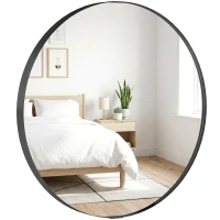HOMCOM Round Wall Mirror 61 cm, Wall Mounted Bathroom Mirror with Tempered Safety Glass and Aluminium Alloy Frame, Black(m-10)