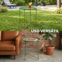 Outsunny Mesa Redonda de Jardim com Tabuleiro Removível, Pés Ajustáveis e Acabamento em Aço para Exterior Ø46x53 cm Verde(m-7)