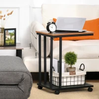 HOMCOM Lot de 2 tables d'appoint, Bout de canapé, Table de lit mobile roulante Vintage Style Industriel avec cadre en acier(m-9)