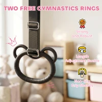HOMCOM Adjustable Height, Foldable Kids Gymnastics Bar w/ Non-slip Rubber Floor Rings, for 3+ Years, Pink(m-7)