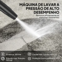 Outsunny Lavadora de Alta Pressão 1800W 150 Bar Caudal 420 L/h com Paragem Automática Mangueira de 6 m 30x27,5x76 cm Vermelho(m-4)