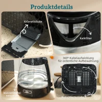 HOMCOM 1,7L 2200W Schnellkoch-Wasserkocher und 4-Scheiben-Toaster-Set mit Kalkfilter, Schwarz(m-9)