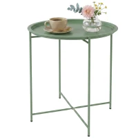 Outsunny Masă de grădină cu tavă detașabilă și picioare pliabile din oțel, Ø46x50 cm, verde(m-10)
