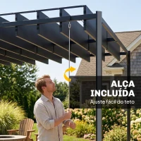 Outsunny Pérgola de Jardim 3x4 m com Proteção UPF 50+ Gazebo com Teto Ajustável Estrutura de Metal para Exterior Cinzento Escuro(m-7)