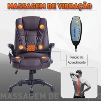 HOMCOM Cadeira de Escritório Tipo Poltrona Giratória Reclinável Cor Castanho 62x68x111-121 cm(m-4)